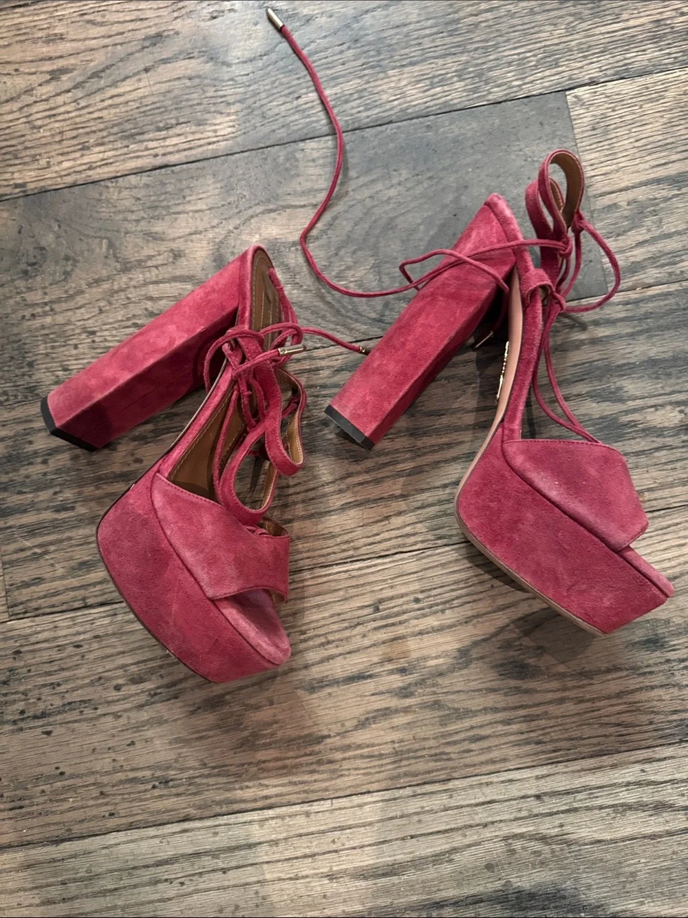 Aquazzura Fuchsia Suede Platform Block Heel Sandals